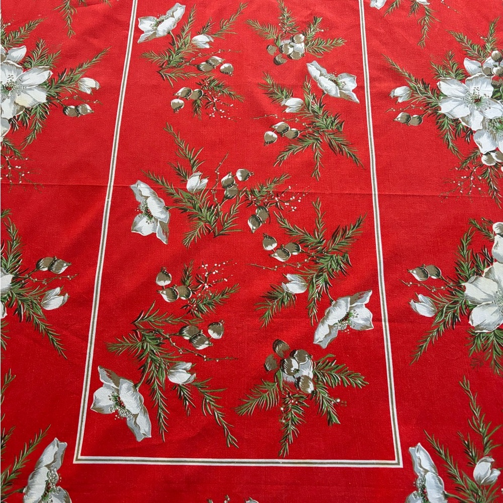 Vintage MCM Red Floral Tablecloth